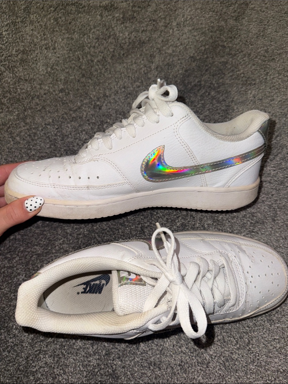 Nike Women’s White Low-Top Sneakers with Holographic Swoosh